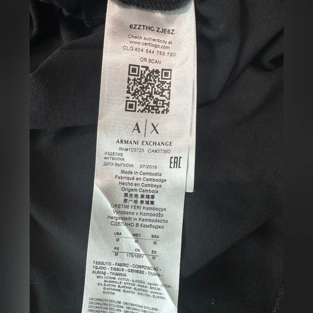 Armani Exchange Men’s Long Sleeve T-Shirt Size Medium Black - Picture 6 of 6